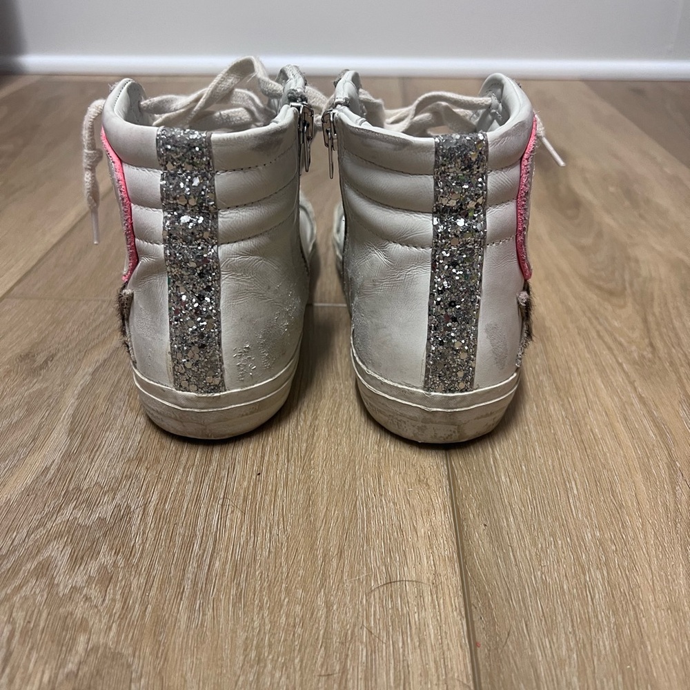 Golden Goose White and Pink Vintage High-Top Sneakers - Picture 6 of 10